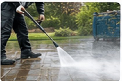 Pressure washer cleaning a patio