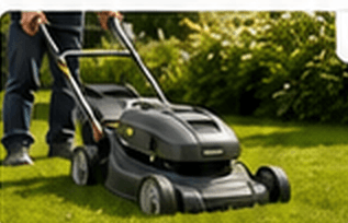Lawn mower cutting a garden lawn